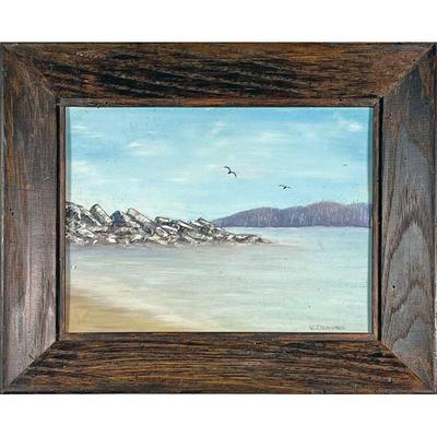 SEASCAPE PAINTING  |  Seascape with birds
Oil on canvas or canvas board
Signed V. Downs lower right
In a wood frame
w. 16 x h. 13 in....