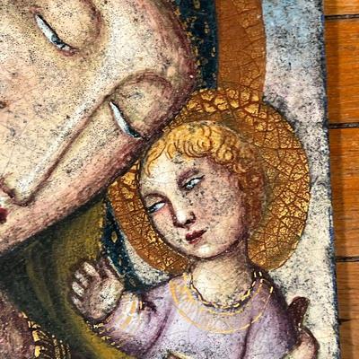CERAMIC ART TILE  |  Italian, Madonna and child, signed on verso - w. 12 x h. 15 in.