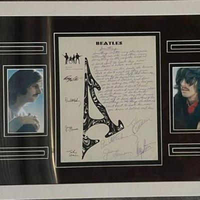 Beatles signed framed lyric hand written lyrics