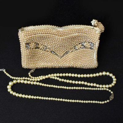 Vintage Pearl Bag & 2 Necklaces