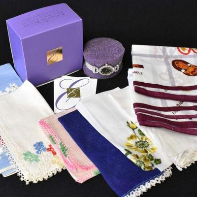Elizabeth Taylor Watch & 8 Vintage Handkerchiefs