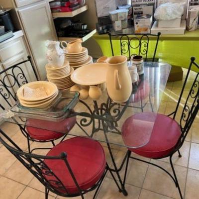 WROUGHT IRON AND GLASS DINING TABLE AND 4 CHAIRS (AS IS)
ITEM IS AVAILABLE FOR IMMEDIATE SALE.  ZELLE ONLY.  TEXT 760-668-0554