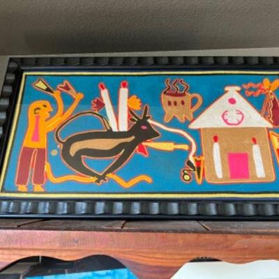 HUICHOL YARD PAINTING FROM NAYARIT, MEXCIO 34" X 19" $75
ITEM IS AVAILABLE FOR IMMEDIATE SALE.  ZELLE ONLY.  TEXT 760-668-0554
