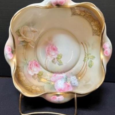 Beautiful Antique R.S. Prussia Bowl featuring a lovely floral painted design accented with a  delightful scalloped/rippled gold painted...