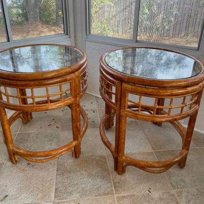 Lot 011-SR: Rattan Side Table Duo

