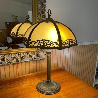Lot 075-LR: Antique Slag Glass Table Lamp