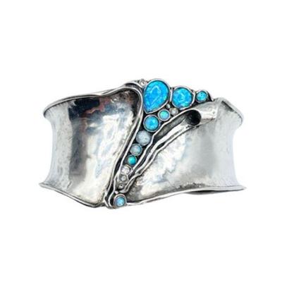 Lot 011
Artisan Blue Opal Hammered Sterling Silver Cuff Bracelet