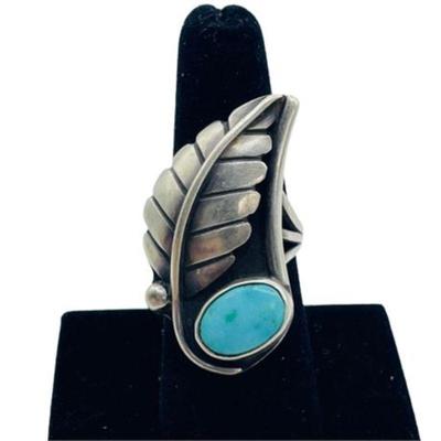 Lot 080
Feather Silver Ring With Turquoise