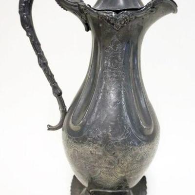 1172	VICTORIAN PEWTER PITCHER WITH 4 CURLED LEAVES ON BASE, APPROXIMATELY 14 1/2 IN H

