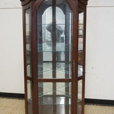 1285	MIRROR BACK CRYSTAL CORNER CABINET W/INTERIOR LIGHTS & ADJUSTABLE GLASS SHELVES, APPROXIMATELY 35 IN X 24 IN X 78 IN HIGH
