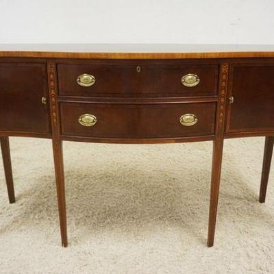 1243	ETHAN ALLEN BANDED TOP SIDEBOARD, 2 DOOR , 2 DRAWER WITH BELLFLOWER INLAY, APPROXIMATELY 66 IN X 21 IN X 39 IN
