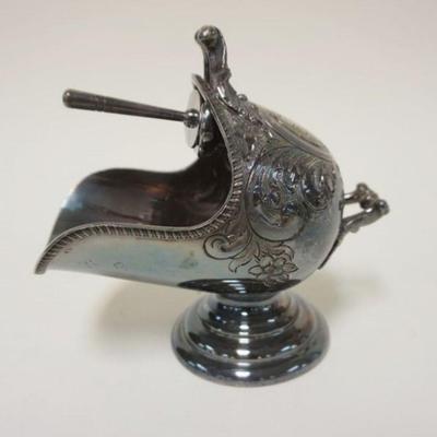 1149	VICTORIAN MINIATURE SILVER PLATE COAL SKUTTLE AND SCOOP, APPROXIMATELY 6 IN H
