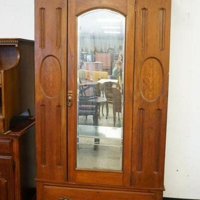 1246	CONTENTIAL WARDROBE HAVING 1 BEVELLED MIRROR DOOR OVER 1 DRAWER WITH 2 INSET MEDALION INLAID URNS, 3 PART, APPROXIMATELY 44 IN X 20...