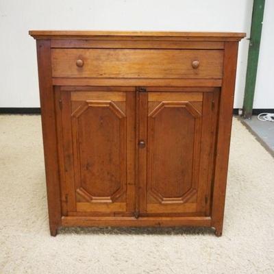 1280	ANTIQUE COUNTRY PINE JAM CUPBOARD, 2 DOOR ONE DRAWER, APPROXIMATELY 16 IN X 44 IN X 50 IN HIGH
