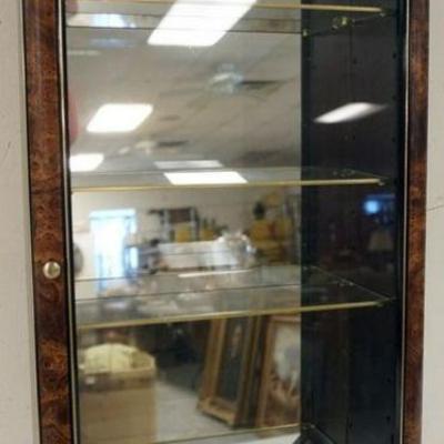 1099	HANGING CURIO CABINET W/MIRROR BACK & ADJUSTABLE GLASS SHELVES, APPROXIMATELY 5 IN X 12 IN X 28 IN HIGH
