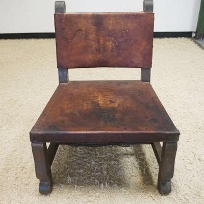 1278	ANTIQUE CONTINENTAL SIDE CHAIR W/LEATHER SEAT & BACK
