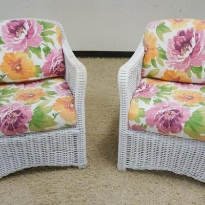 1225	PAIR OF WOVEN PATIO OR SUN ROOM ARM CHAIRS WITH CUSHIONS, APPROXIMATELY 28 IN X 33 IN H
