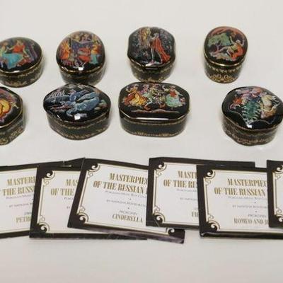 1033	SET OF 8 PORCELAIN MUSIC BOXES, MASTERPIECES OF THE RUSSIAN BALLET, FRANKLIN MINT, APPROX 3 IN X 1 1/4 IN
