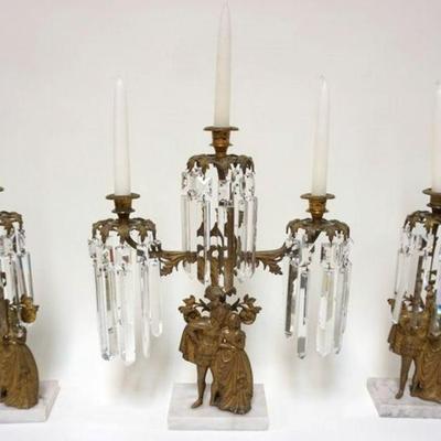 1113	ORNATE VICTORIAN 3 PIECE GIRANDOLE SET ON MARBLE BASES, APPROXIMATELY 18 IN HIGH
