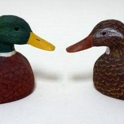 1156	2 CONTEMPORARY CARVED WOOD DUCK DEOYS, DECOYS SIGNED JOHN A JOHNSON 1989, APPROXIMATELY 10 IN X 5 IN
