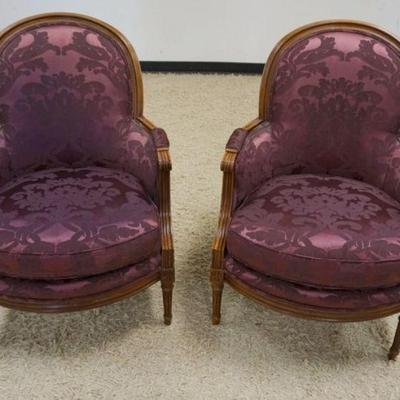 1234	PAIR OF BAKER UPHOLSTERED ARM CHAIRS, SOME WEAR TO CUSHIONS & ARMS
