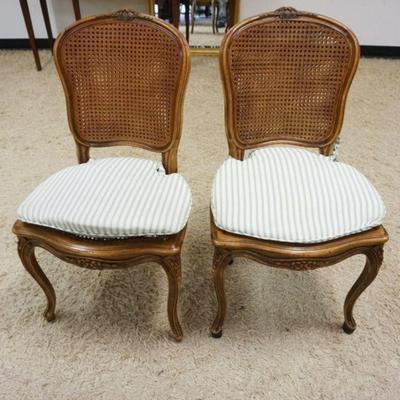1242	PAIR OF FRENCH PROVENCIAL CANE SEAT & BACK CHAIRS, SOME CANE LOSS

