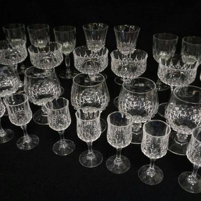 1157	LOT OF FOOTED CRYSTAL STEMWARE, 27 PIECES, LARGEST APPROXIMATELY 7 IN

