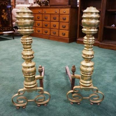 1264	LARGE PAIR OF BRASS ANDIRONS, APPROXIMATELY 28 IN H
