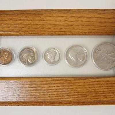 1114	1935 US COIN SET INCLUDING PENNY, BUFFALO NICKEL, MERCURY HEAD DIME, QUARTER & WALKING LIBERTY HALF DOLLAR
