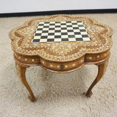 1256	INLAID CHESS CHECKER GAME TABLE WITH 2 DRAWERS, APPROXIMATELY 31 IN X 21 IN H
