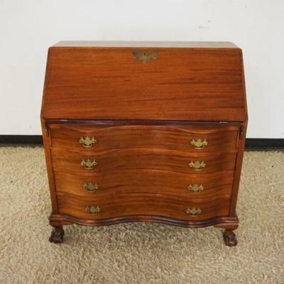 1287	BALL & CLAW FOOT MAHOGANY SLANT FRONT DESK, BRUISING TO TOP, APPROXIMATELY 40 IN X 20 IN X 43 IN HIGH
