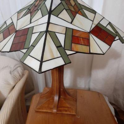 Mission style lamp with wood base.   $60.00
