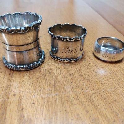 Assortment of silver and silverplate napkin rings. Prices will vary.