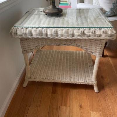 White wicker with glass top $85.00