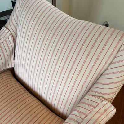Charles Stewart Company Copper Lounge Striped Chair (2 available). Traditional styles, roll arm upholstered skirted swivel chair....