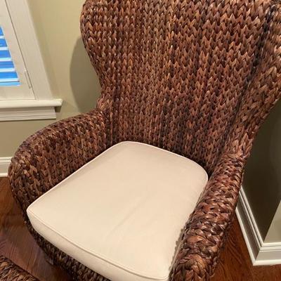 Pottery Barn Seagrass Wingback and Ottoman Set: Incredibly durable and is ideal for relaxed living spaces. (Chair: 29.5" w x...