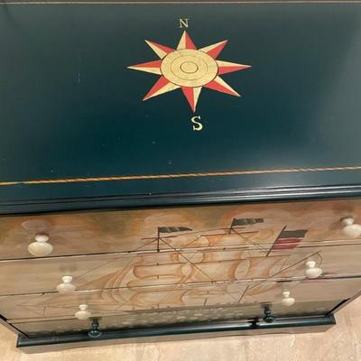 Stunning Saybrook Home 4 drawer chest painted with a beautiful ship scene in perfect condition. (36