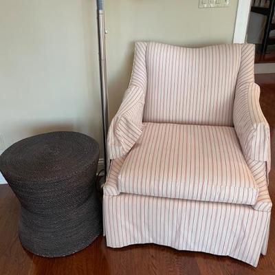 Charles Stewart Company Copper Lounge Striped Chair (2 available). Traditional styles, roll arm upholstered skirted swivel chair....