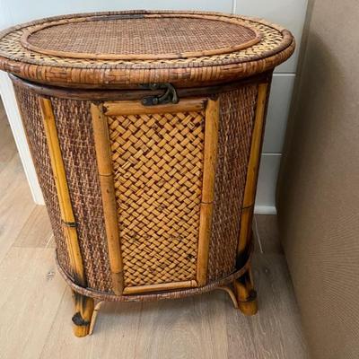 This Asian Woven Rattan/Bamboo Hamper has a "side hustle" as a hip end table with storage!