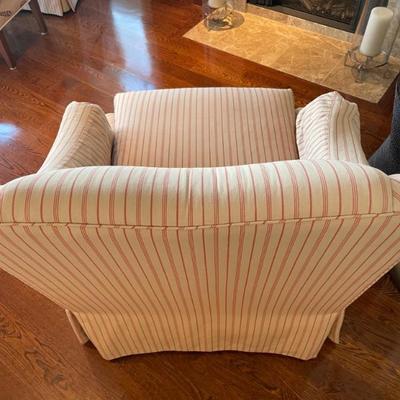 Charles Stewart Company Copper Lounge Striped Chair (2 available). Traditional styles, roll arm upholstered skirted swivel chair....