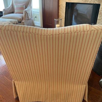 Charles Stewart Company Copper Lounge Striped Chair (2 available). Traditional styles, roll arm upholstered skirted swivel chair....