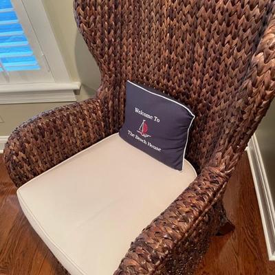 Pottery Barn Seagrass Wingback and Ottoman Set: Incredibly durable and is ideal for relaxed living spaces. (Chair: 29.5" w x...