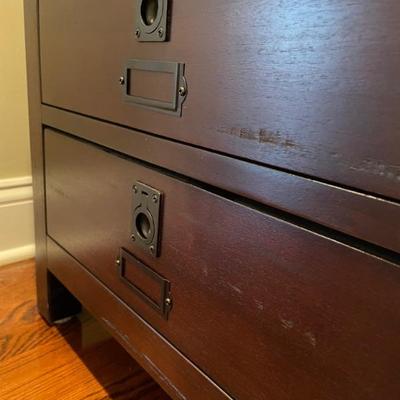 Campaign Style Pottery Barn Rhys End Tables (Two available ) A pair of Pottery Barn side tables from the Rhys Collection.  Very sturdy,...