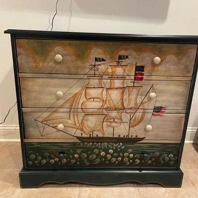 Stunning Saybrook Home 4 drawer chest painted with a beautiful ship scene in perfect condition. (36" W x 18" D x 33.5" H)  