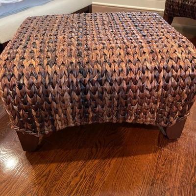 Pottery Barn Seagrass Wingback and Ottoman Set: Incredibly durable and is ideal for relaxed living spaces. (Chair: 29.5" w x...