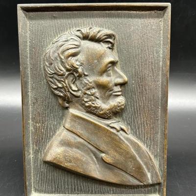 Antique Abraham Lincoln Bronze-Tone Relief Plaque