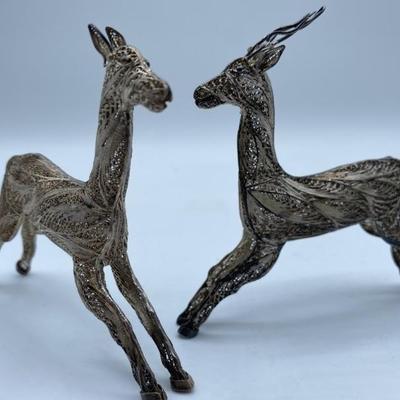 925 Silver Wire Deer and Doe Sculptures
