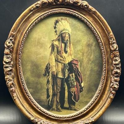 Framed Native American Chief in Full Headdress