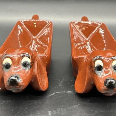 (2) Vintage Pottery: Dachshund Hot Dog Holders