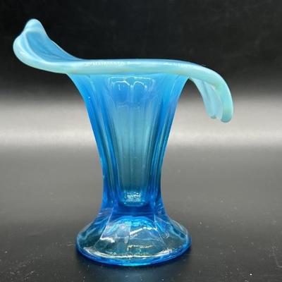Antique Dugan Blue Opalescent Jack Pulpit Vase